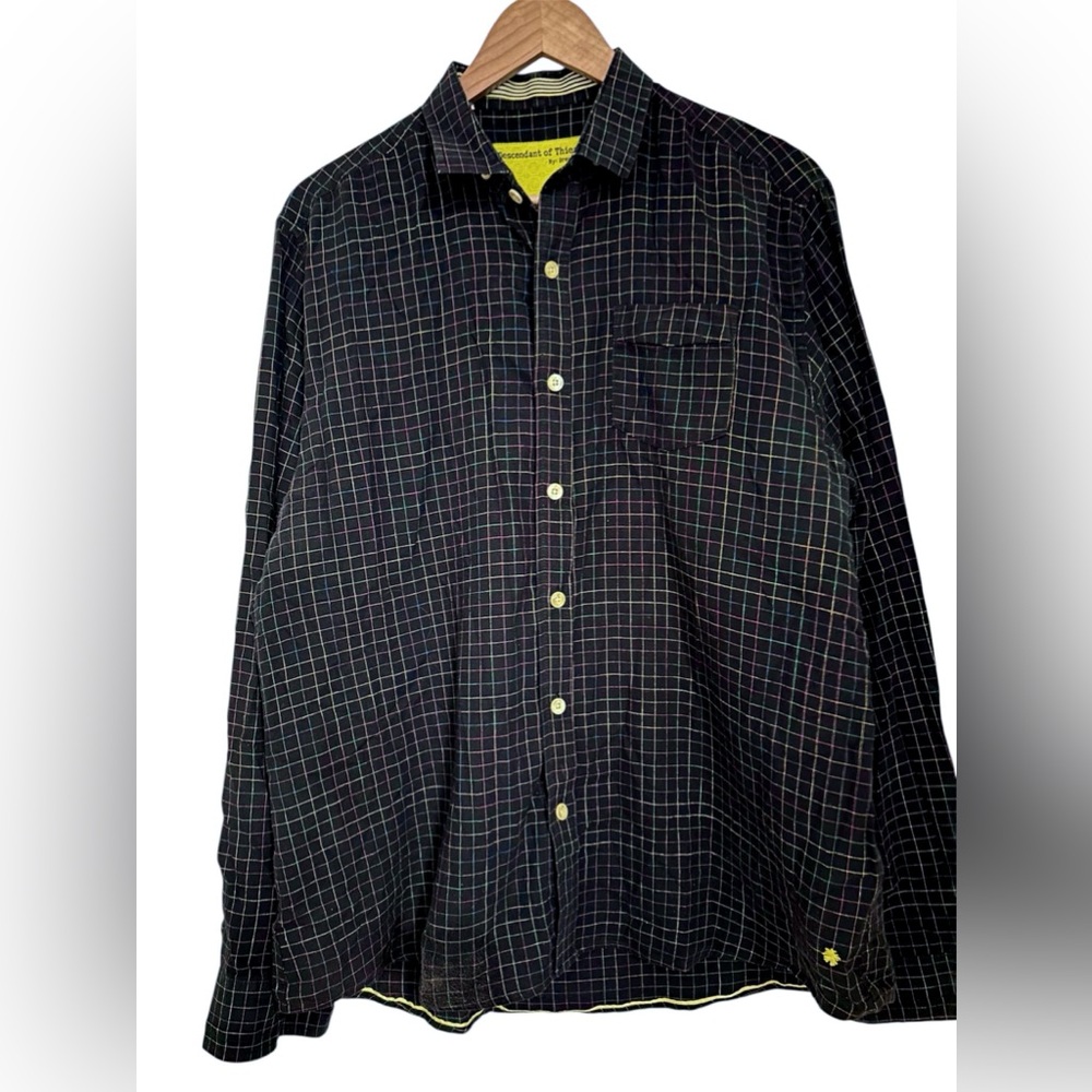 Descendant of thieves Men’s Black Multi Color Checkered Button Down Shirt - XL